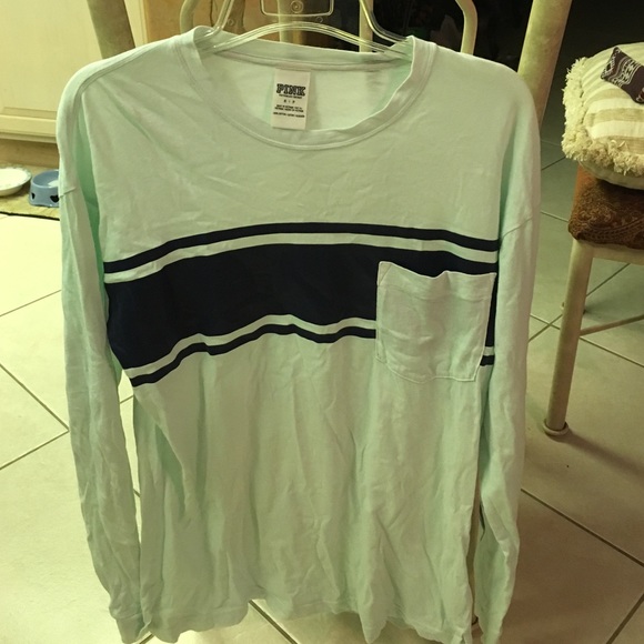 PINK long sleeved T-shirt with navy stripe.