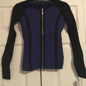 Never worn NWT black and blue color block zip up