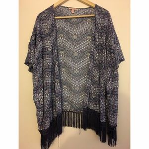 Victoria's Secret blue print fringe kimono