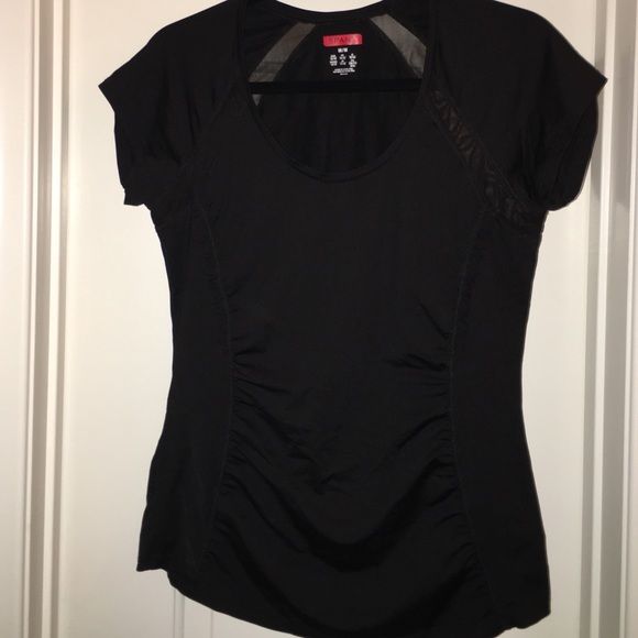 Spanx black workout tee with mesh inserts