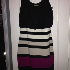 Black blouse dress with stretch striped skirt