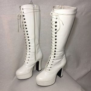 White Lace Up Platform Boots