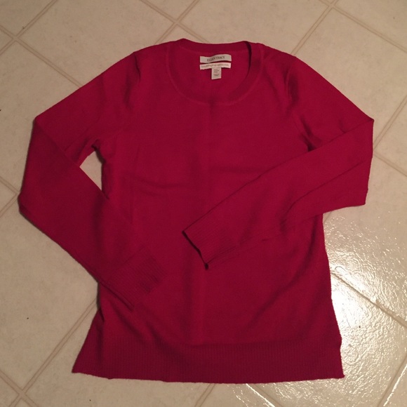 Cherry red, 100% wool sweater.