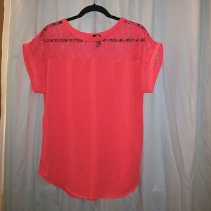 Bright coral shirt, great with jeans!