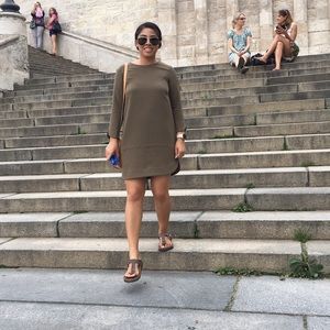 H&M Navy Green Long Sleeve Shift Dress (8)