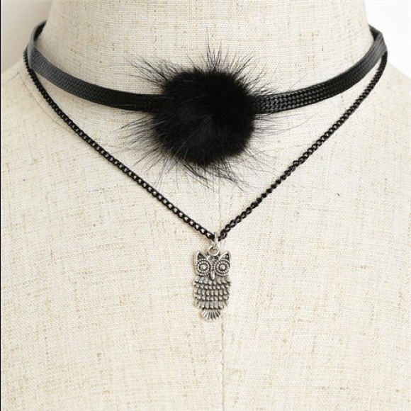 OWL SHAPE PUFF BALL NECKLACE CHOKERS