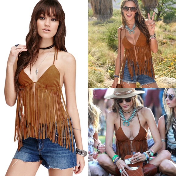 Faux suede boho fringe triangle top - Picture 4 of 4