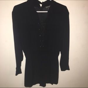 NWOT black, long sleeved, lace-up romper