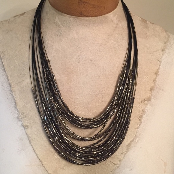 Black and Silver Beaded Layered Necklace