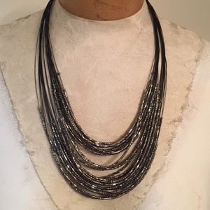 Black and Silver Beaded Layered Necklace