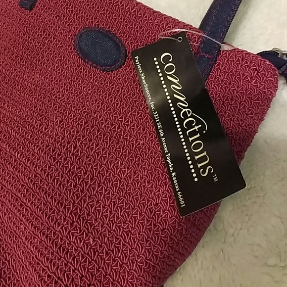 Wine macrame and denim mini tote - Picture 2 of 4