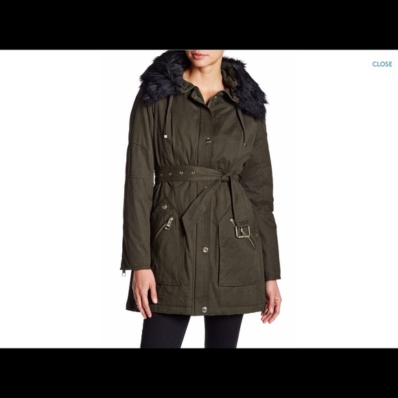 Guess faux trim belted parka coat - Picture 1 of 4