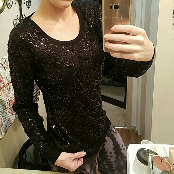 Black sequin long sleeve sweater