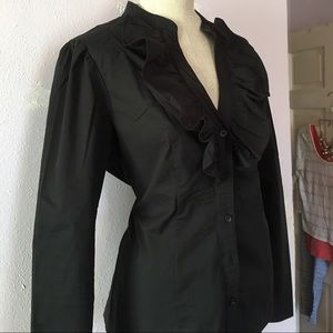 Black Ruffle Neck Blouse