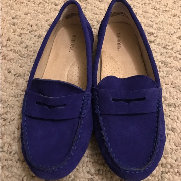 Blue suede loafers