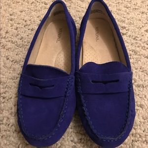 Blue suede loafers