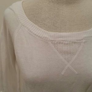 Boyfriend fit white sweater with baseball seams