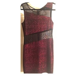 Red glitter and black mesh cutout dress