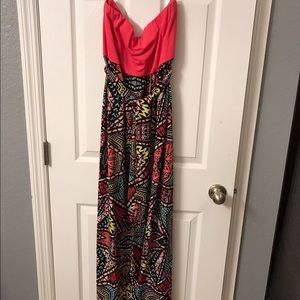 Multi colored strapless sundress.