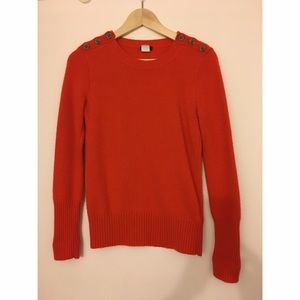 J.crew wool orange crew neck sweater with buttons