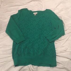 Loft 3/4 sleeve crew neck sweater with lace