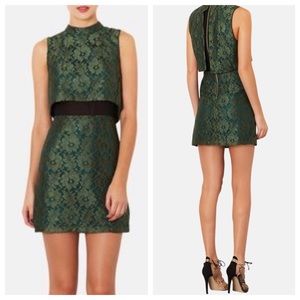 Topshop green brocade lace mini.