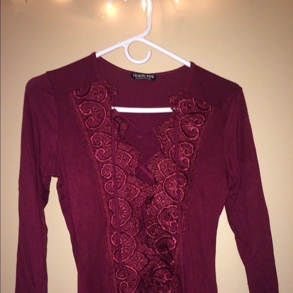 Burgundy lace up bodysuit