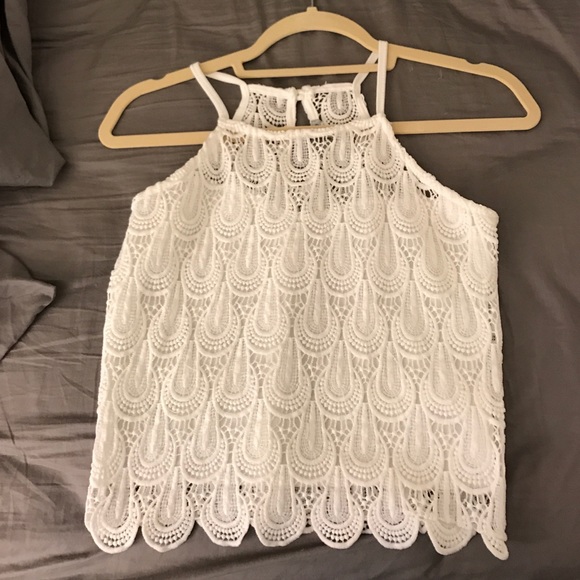 Charlotte Russe White Lace Halter Cropped Top