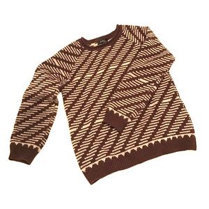 APC Burgundy and Taupe Ticking Stripe Sweater sz S