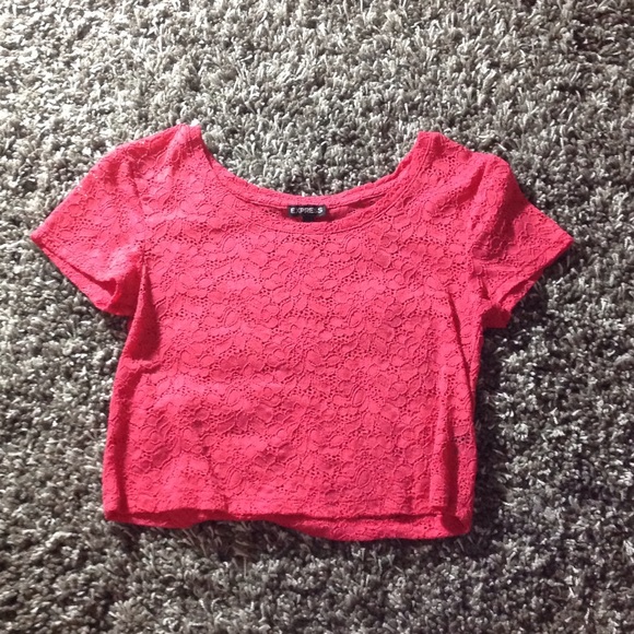 Coral Pink Lace Crop Top