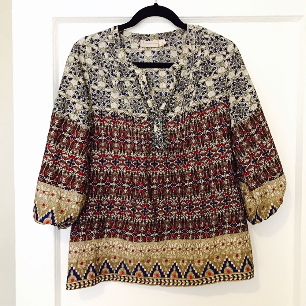 Boho Red/Blue/Gray Blouse Size S