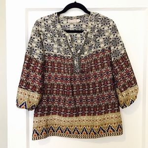 Boho Red/Blue/Gray Blouse Size S