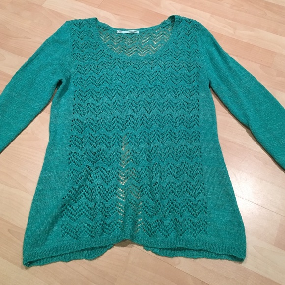 Crochet detail teal Maurice's 3/4 length sweater