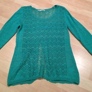 Crochet detail teal Maurice's 3/4 length sweater