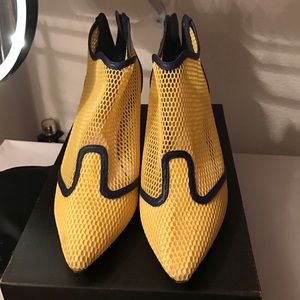 Navy and yellow mesh booties