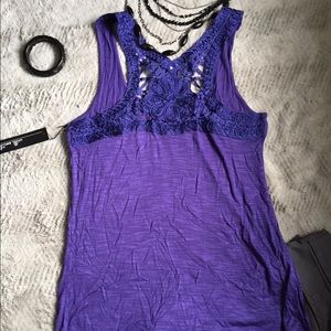Lace Threaded back Purple Tank
