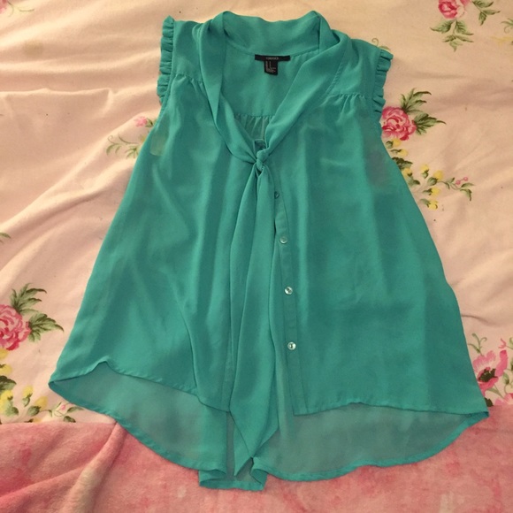 Teal blouse with neck tie