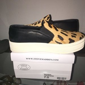 Steve Madden Calf Hair Leopard Slide On Sneakers