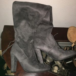 Steve Madden Over The Knee Heel Booties Grey Suede