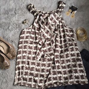 Off white and brown front ruffle tank
