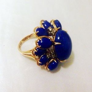 Antique 1950's 14K Lapis & Diamond Cocktail Ring