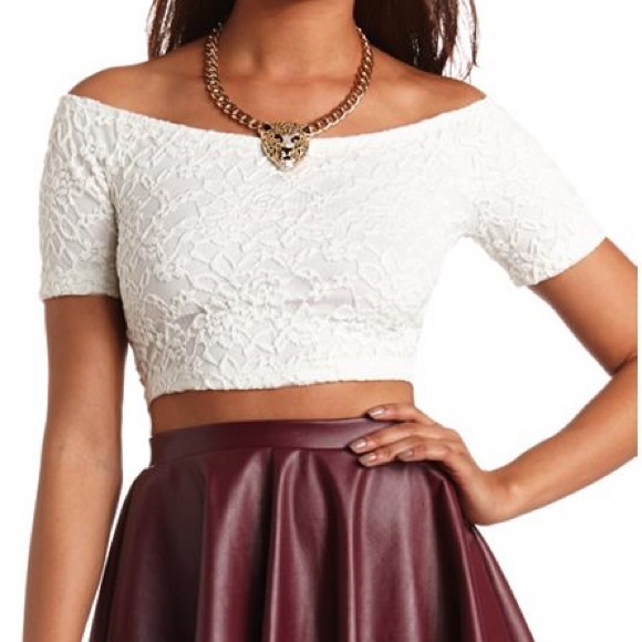 White Lace Off-The-Shoulder Crop Top