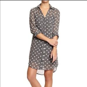 Grey polka dot shirt dress