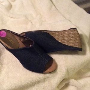 Denim wedge slip-one