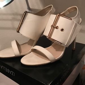 Off white oversized gold buckle heels