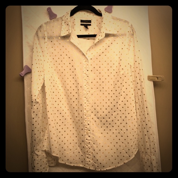 J. Crew White w/ Gold Polka Dots Button Down Shirt - Picture 1 of 4