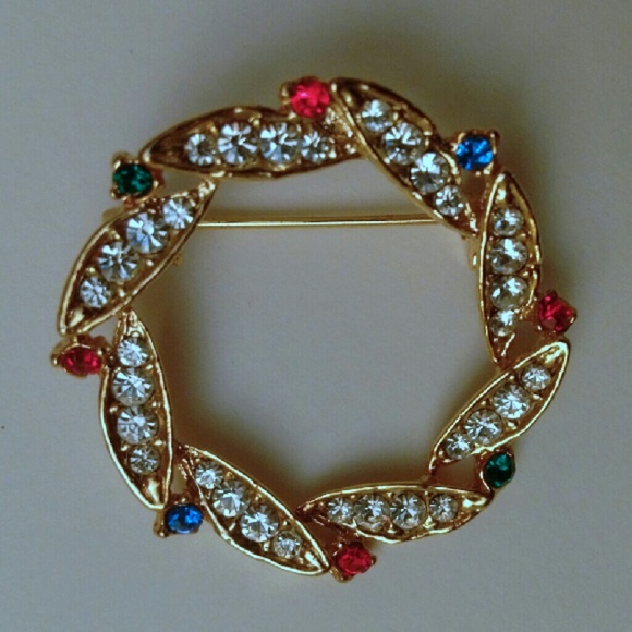 Crystal Holiday Christmas Brooch Pin