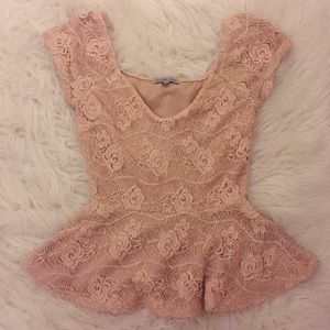 Pink Lace Peplum Shirt