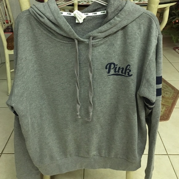 PINK Gray hoodie with navy Blue stripes