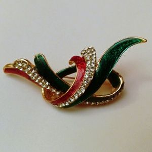 Enamel and Crystal Holiday Christmas Brooch Pin